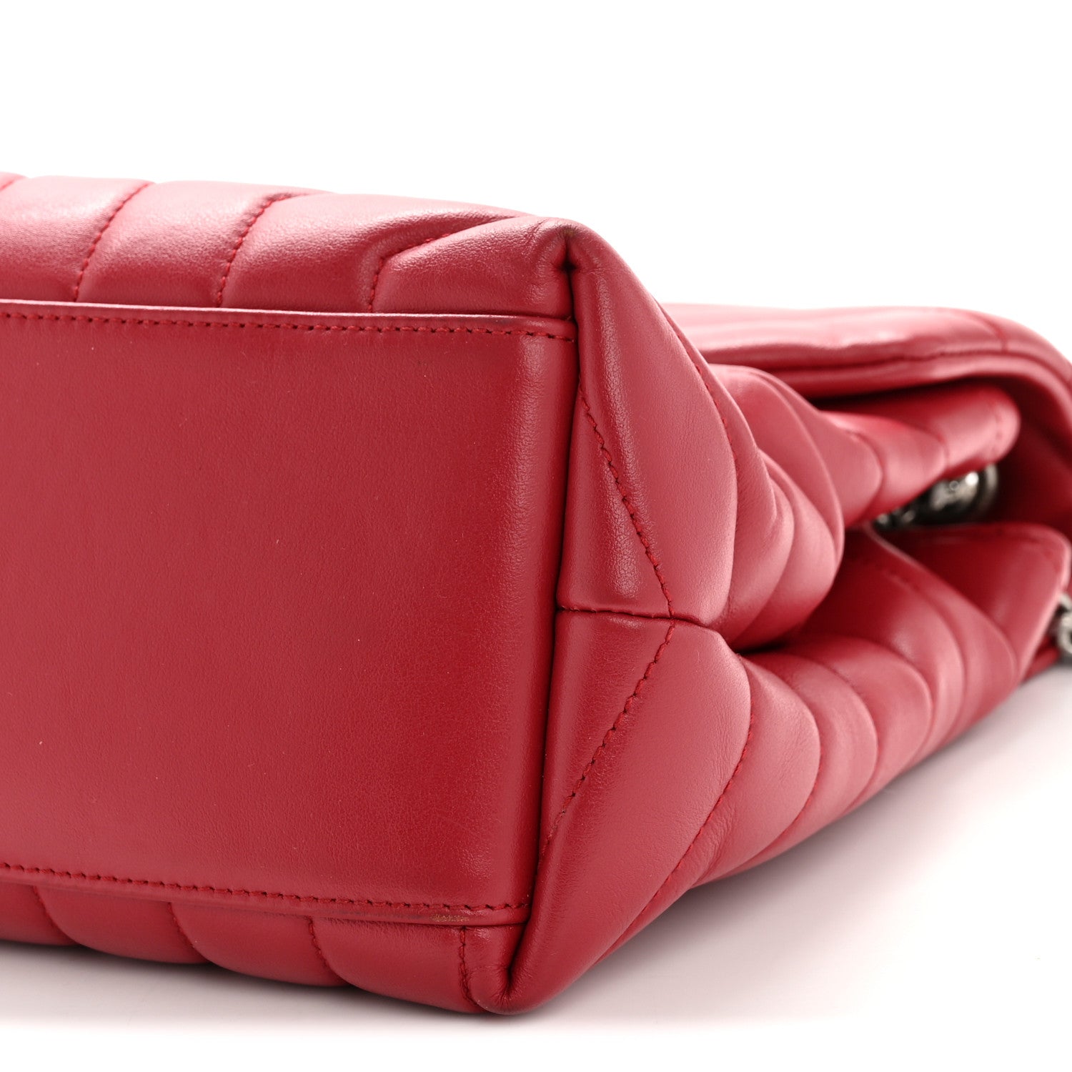 Calfskin Y Quilted Monogram Medium Loulou Chain Satchel Lipstick Red