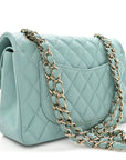 Caviar Quilted Small Double Flap Light Blue