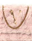 Faux Fur Quilted Virtus V Mini Chain Flap Shoulder Bag English Rose
