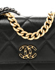 Lambskin Quilted CHNL 19 Wallet On Chain WOC Black