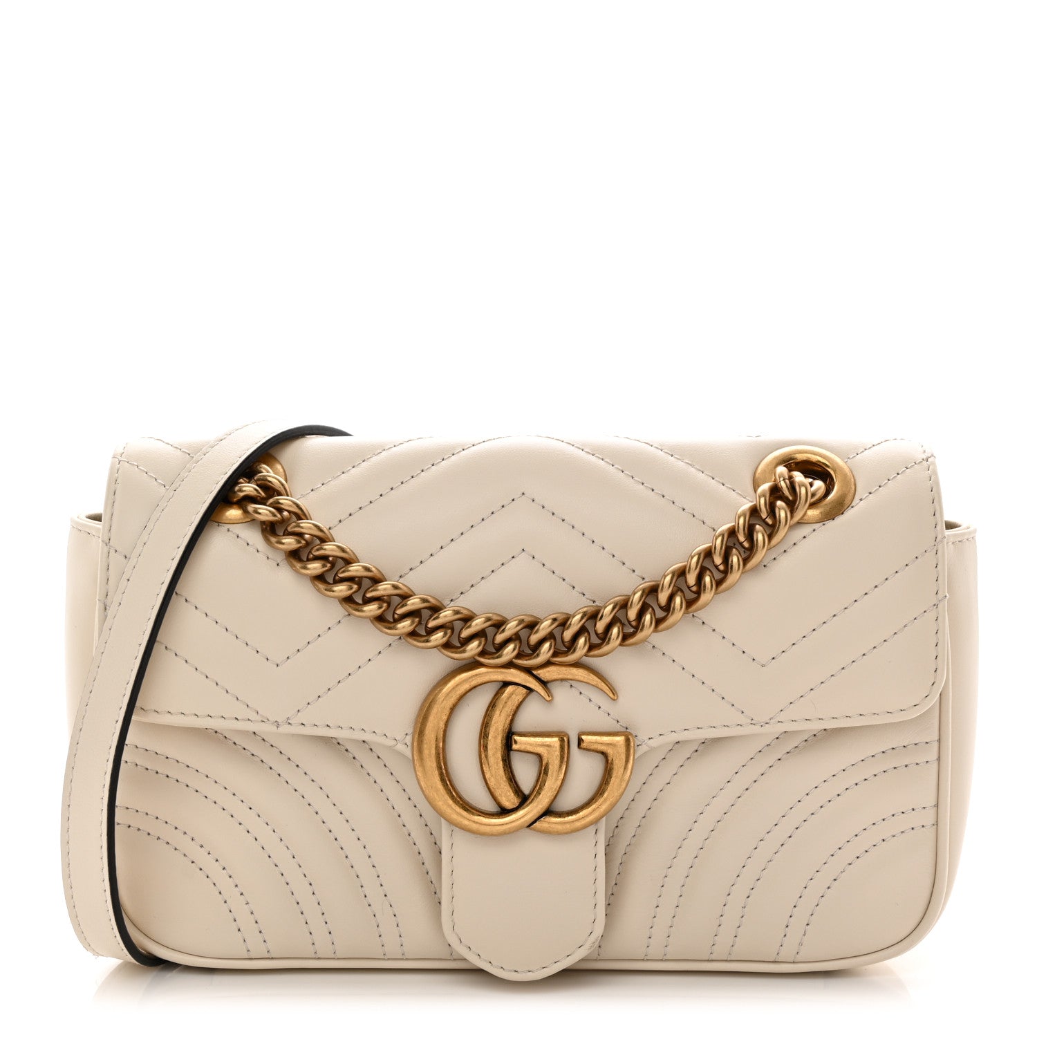 Calfskin Matelasse Mini GG Marmont Shoulder Bag White