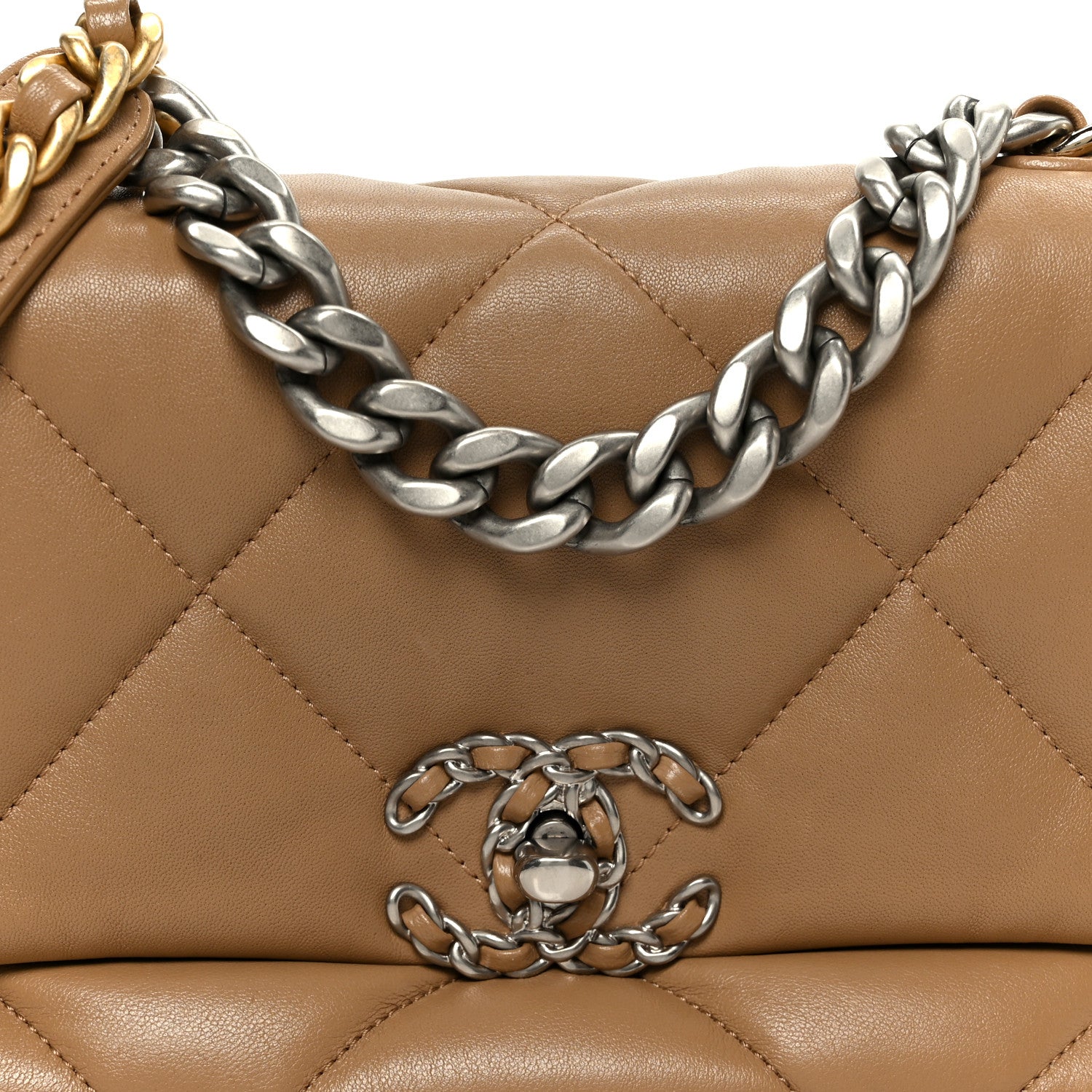 Lambskin Quilted Medium CHNL 19 Flap Dark Beige