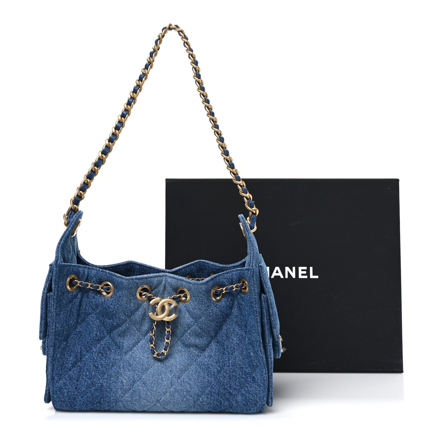 Washed Denim Quilted Mini CHNL 25 Handbag Blue