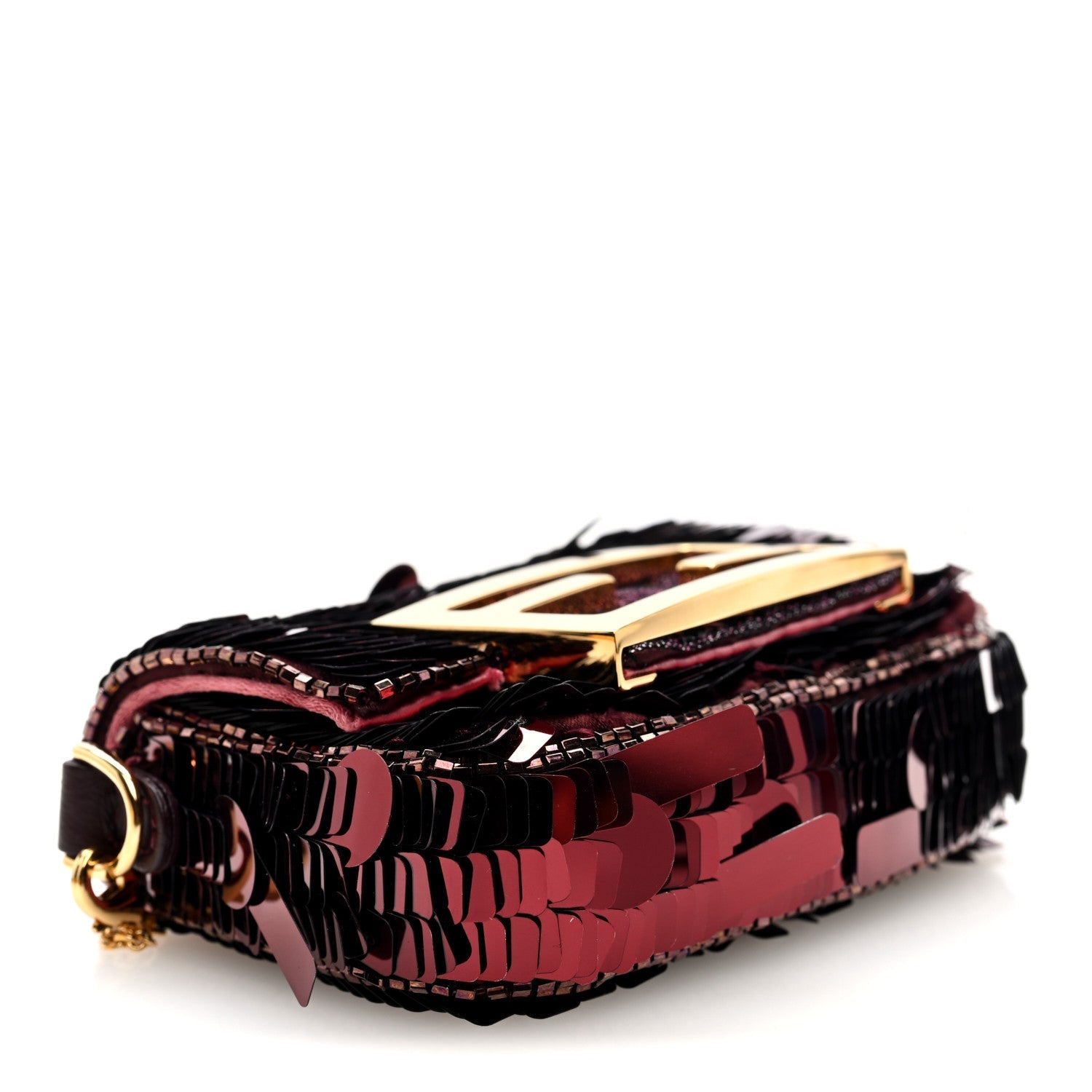 Sequin Paillettes Shiny Nappa Sex and the City Nano Maxi Buckle Baguette Charm Granata