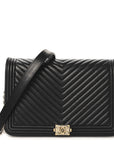 Lambskin Chevron Boy Wallet On Chain WOC Black