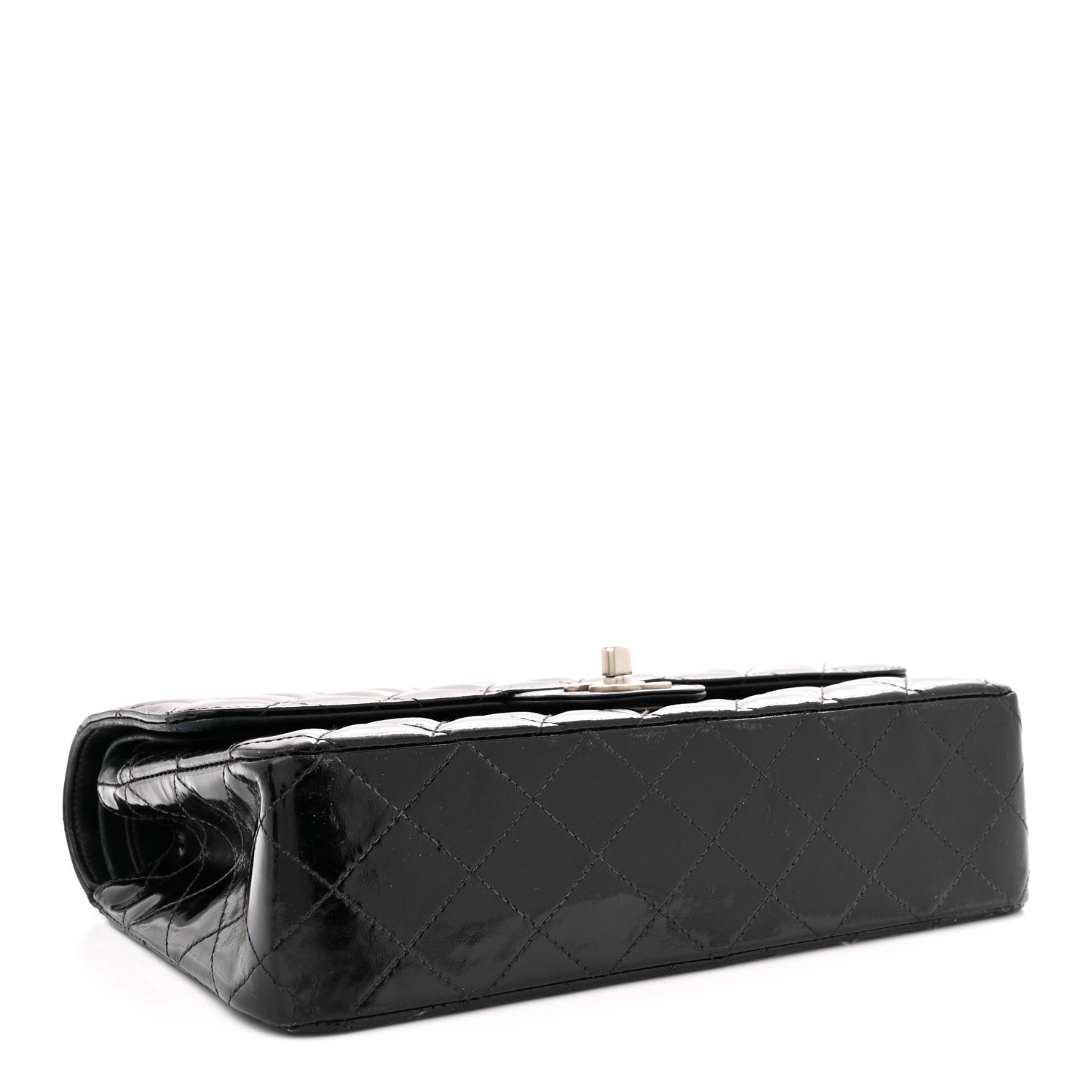 Patent Quilted Medium Double Flap Black