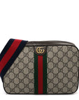 GG Supreme Monogram Textured Dollar Calfskin Web Ophidia Wristlet Shoulder Bag Beige Ebony New Acero
