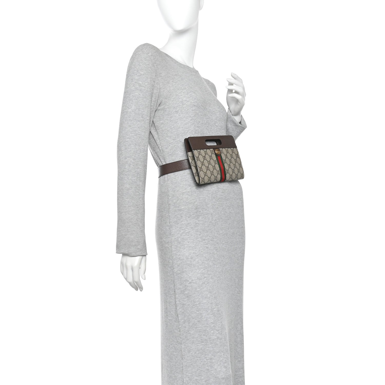 GG Supreme Monogram Textured Dollar Calfskin Web Ophidia Slip Handle Belt Bag 90 36 Beige Ebony New Acero