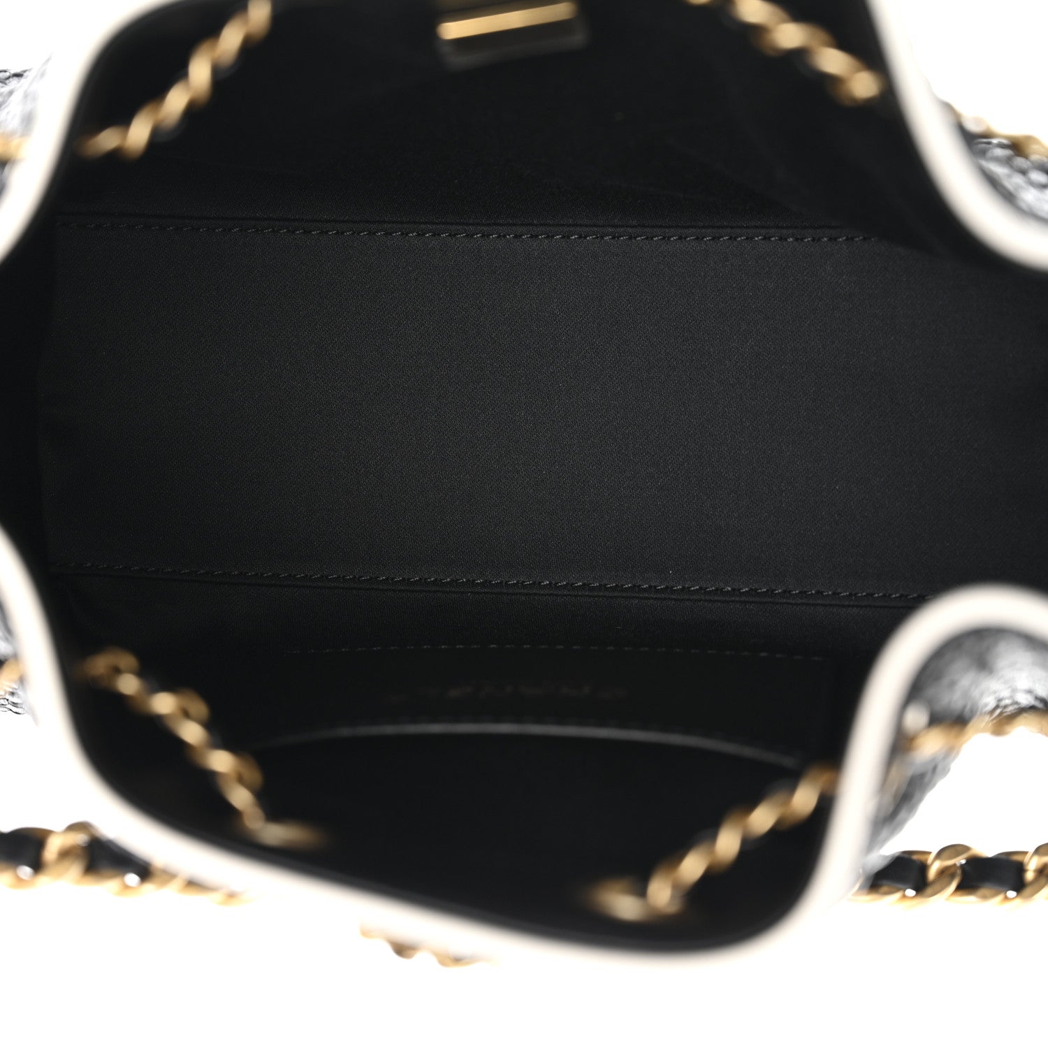 Braided Raffia Calfskin Quilted Mini CHNL 25 Handbag Black White