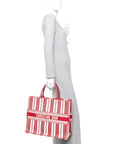 Canvas Embroidered Mykonos Large Striped Book Tote Red