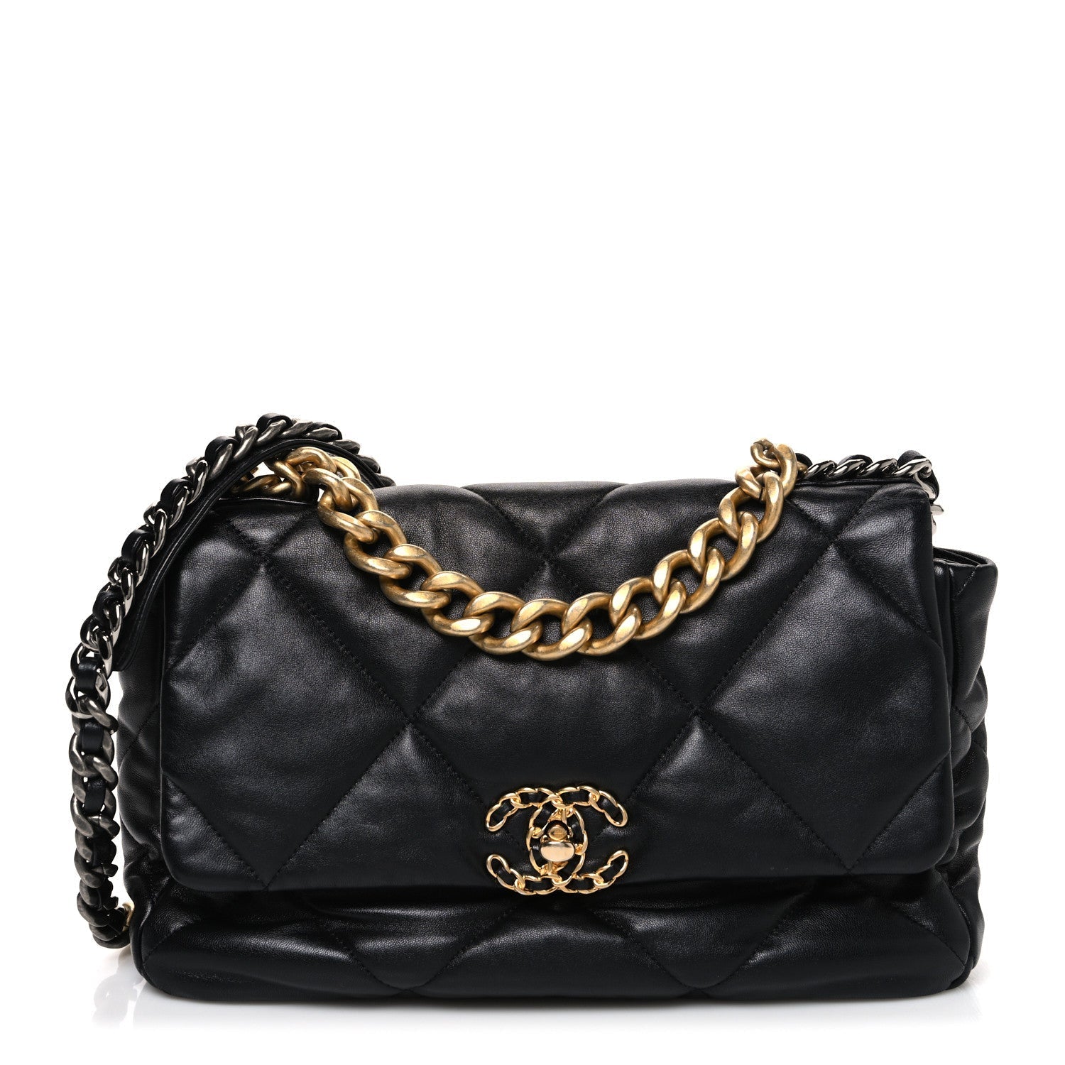 Lambskin Quilted Large CHNL 19 Flap Black