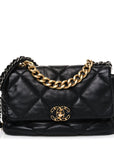 Lambskin Quilted Large CHNL 19 Flap Black