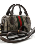 GG Supreme Monogram Textured Dollar Calfskin Web Super Mini Ophidia Top Handle Bowler Bag Beige Ebony New Acero