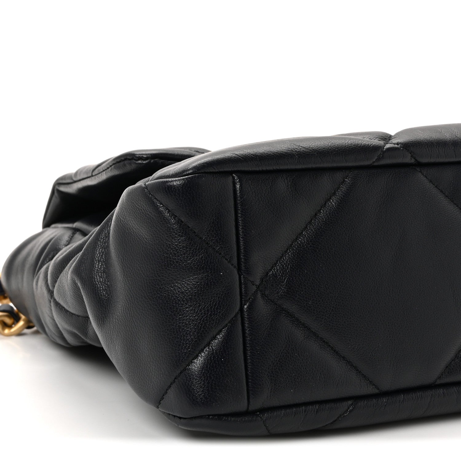 Goatskin Quilted Large CHNL 19 Flap Navy Blue