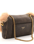Shearling Calfskin Small Reversible Monogram Kate Satchel Ecru Dark Brown
