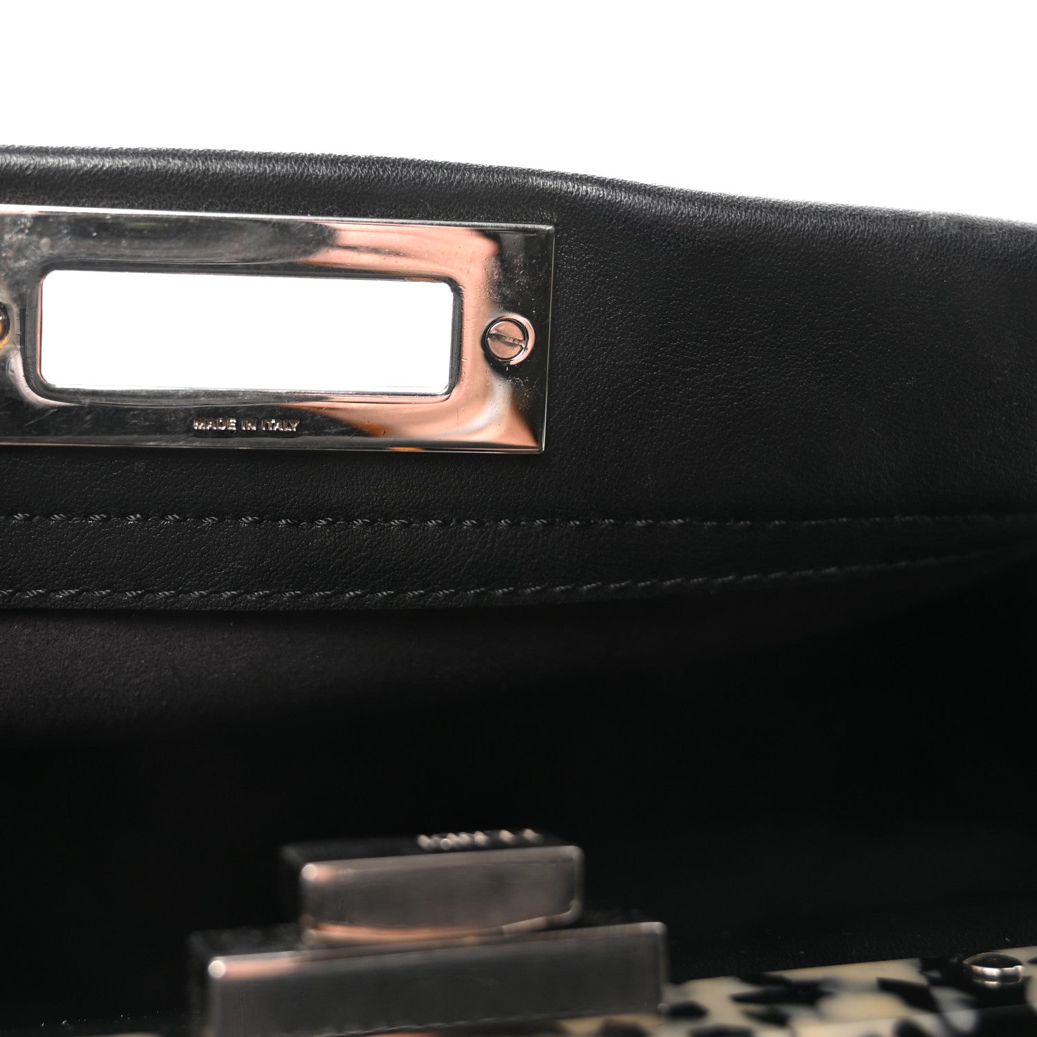 Vitello Dolce Shiny Nappa Plexglass Granite Medium Peekaboo Iconic Satchel Black