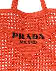 Yarn Raffia Effect Crochet Logo Embroidered Tote Bag Arancio