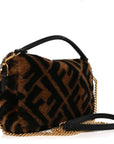 Shearling Vitello Dolce Macro FF 1974 Mini Baguette Tobacco Black