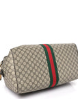 GG Supreme Monogram Textured Dollar Calfskin Web Medium Savoy Duffle Bag Beige Dark Brown