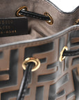 Vitello Liberty F is FNDI Bi-Color FF 1974 Embossed Mini Mon Tresor Bucket Bag Maya Black