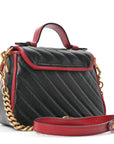 Vintage Effect Calfskin Matelasse Diagonal Mini Torchon GG Marmont Top Handle Shoulder Bag Black Romantic Cherry