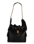 Shiny Crumpled Calfskin Quilted Medium CHNL 25 Handbag Black