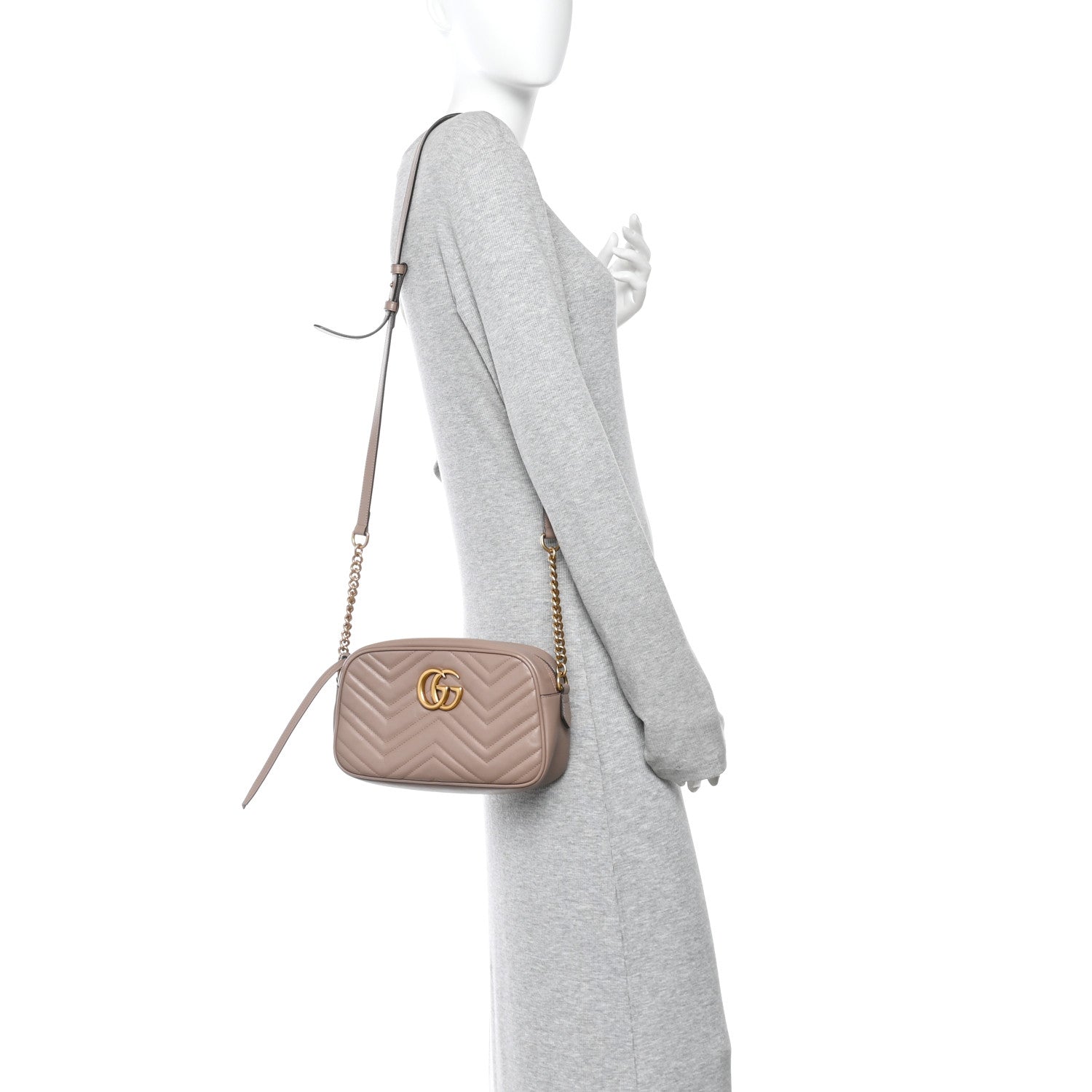 Calfskin Matelasse Small GG Marmont Chain Shoulder Bag Porcelain Rose