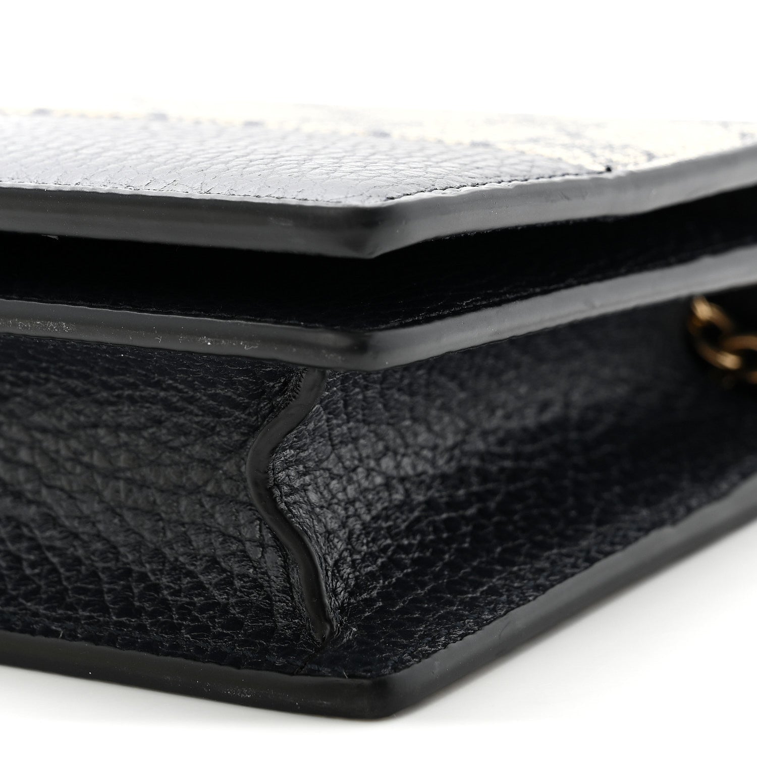 GG Supreme Monogram Textured Dollar Calfskin Mini GG Marmont Chain Wallet Beige Blue
