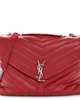 Calfskin Y Quilted Monogram Medium Loulou Chain Satchel Lipstick Red