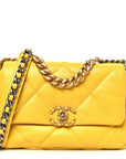 Shiny Goatskin Quilted Medium CHNL 19 Flap Yellow