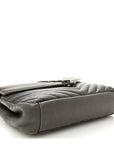 Sheepskin Matelasse Chevron Monogram Medium College Bag Asphalt