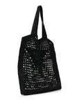 Yarn Raffia Effect Crochet Logo Embroidered Tote Bag Black