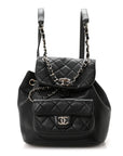 Glazed Aged Calfskin Quilted Small Duma Drawstring Backpack Black