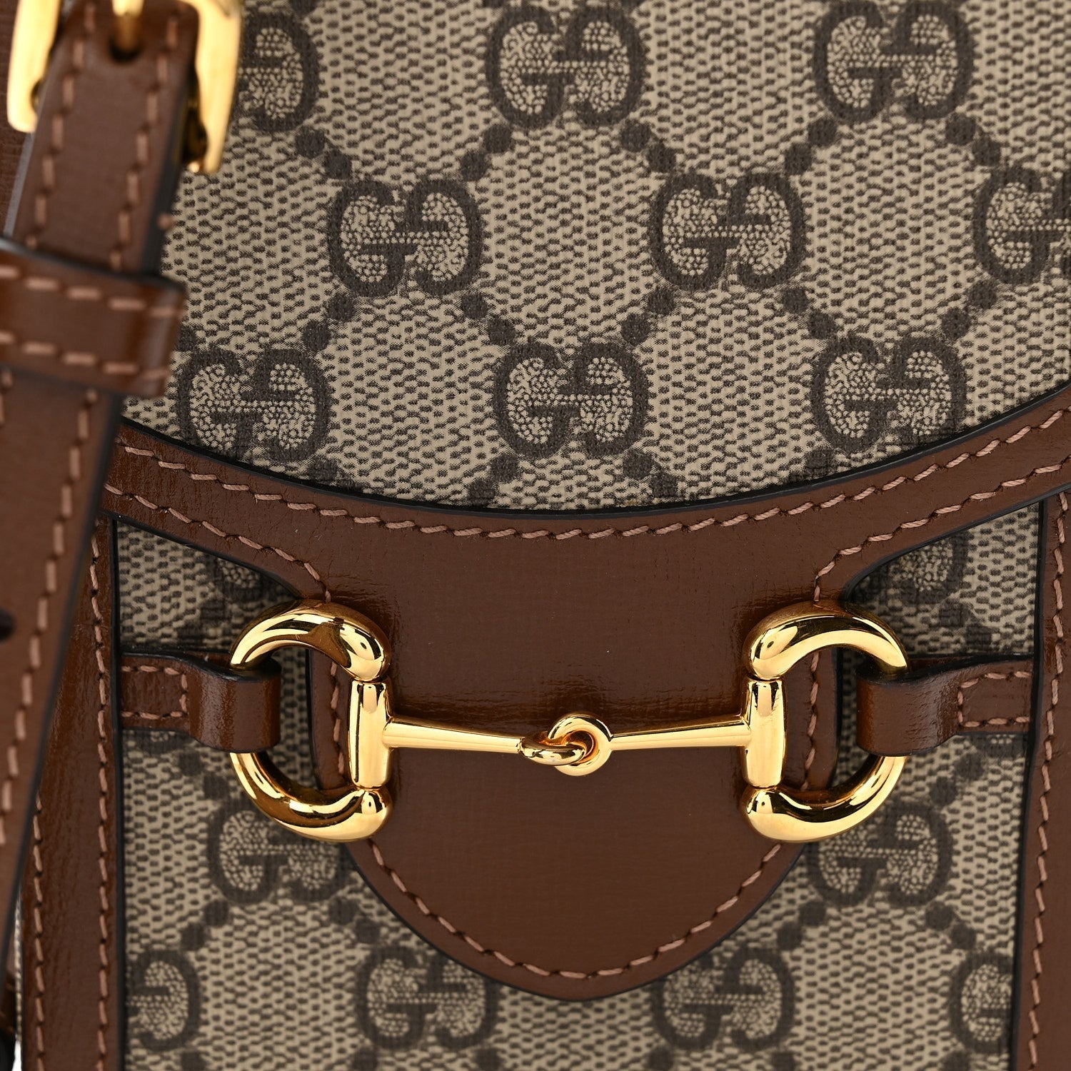 GG Supreme Monogram Mini Horsebit 1955 Crossbody Bag Beige Brown Sugar