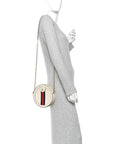 Textured Calfskin Web Mini Ophidia Round Shoulder Bag Mystic White