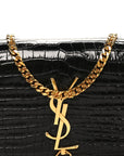 Calfskin Crocodile Embossed Small Classic Monogram Kate Tassel Satchel Black