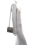 Metallic Lambskin Quilted Mini Rectangular Flap  Dark Grey
