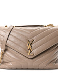 Calfskin Y Quilted Monogram Medium Loulou Chain Satchel Dusty Grey