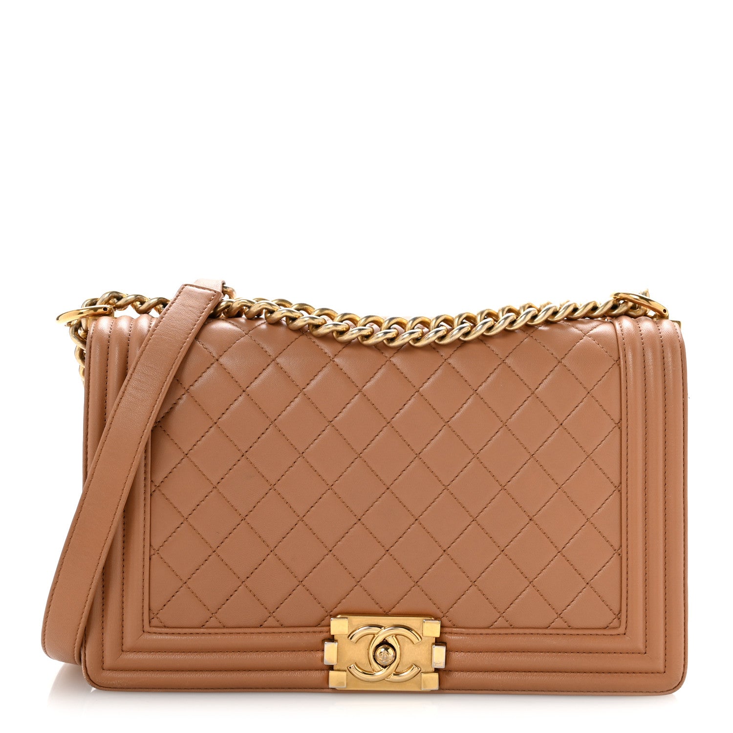 Lambskin Quilted New Medium Boy Flap Dark Beige