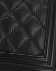 Calfskin Embossed Stitch Large Boy Flap Black