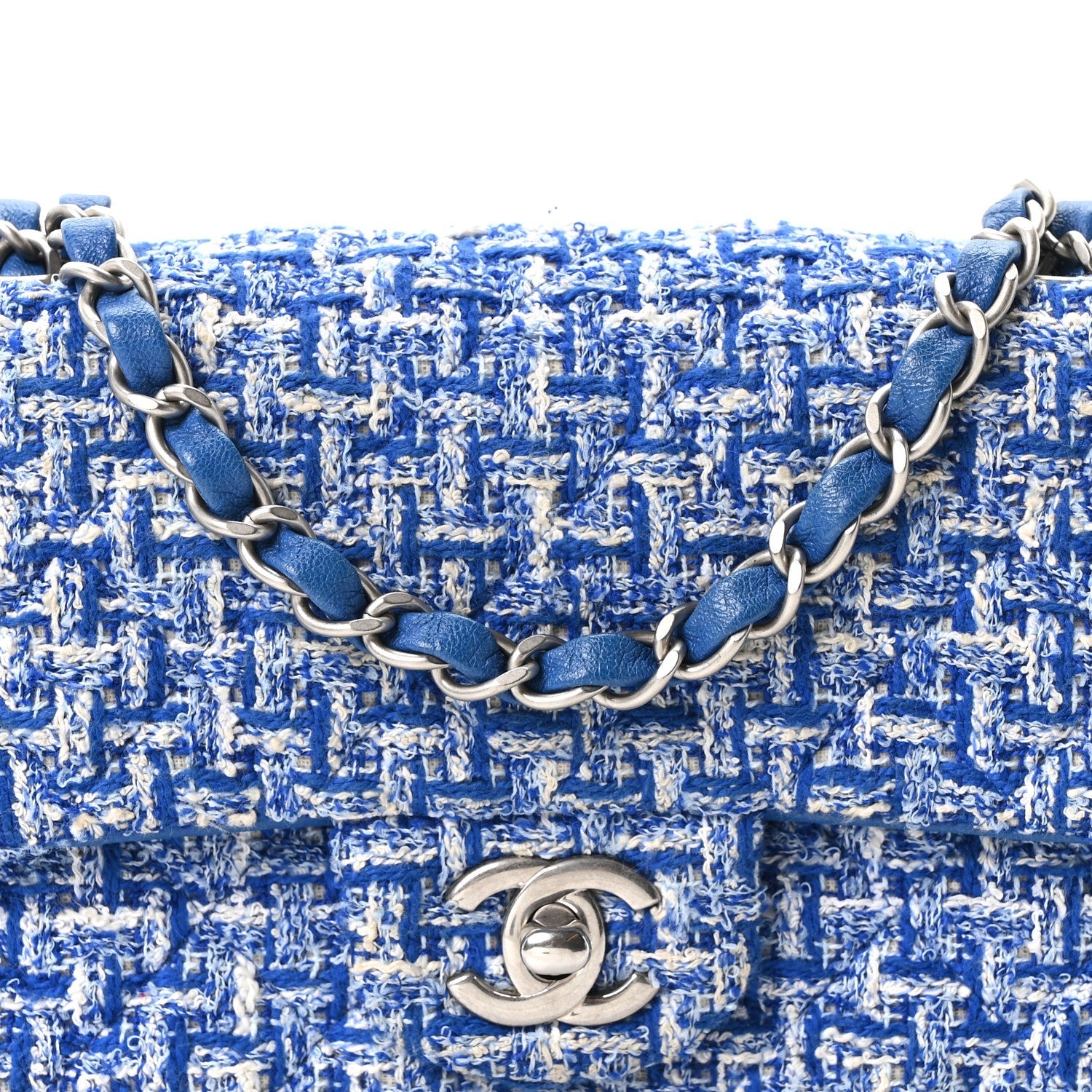 Tweed Quilted Mini Rectangular Flap Blue White