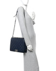 Calfskin Double Stitch Large Boy Flap Navy Blue