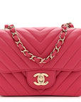 Lambskin Chevron Quilted Mini Square Flap Fuchsia