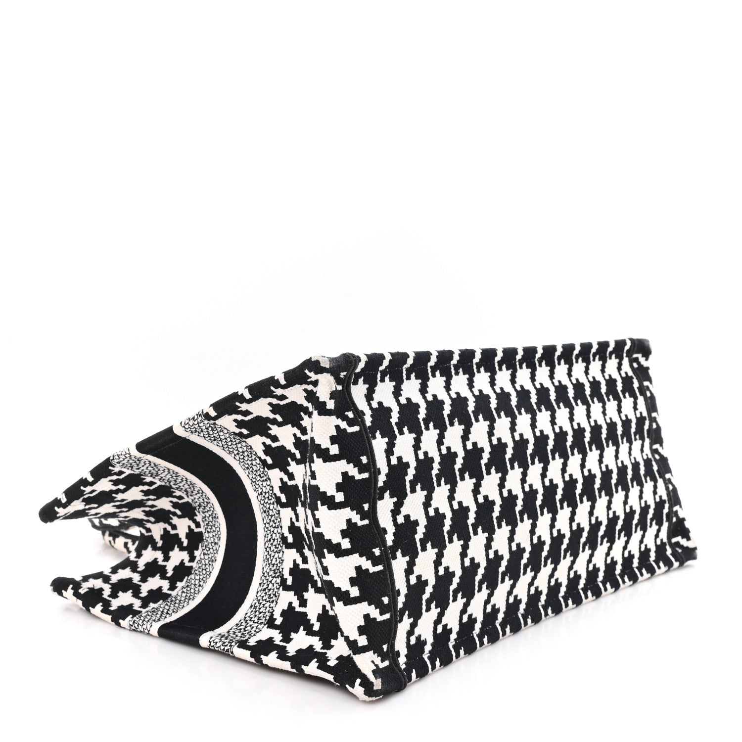 Canvas Macro Houndstooth Embroidered Medium Book Tote Black White
