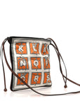 Satin Mythical Alphabet Drawstring Pouch Orange Black White