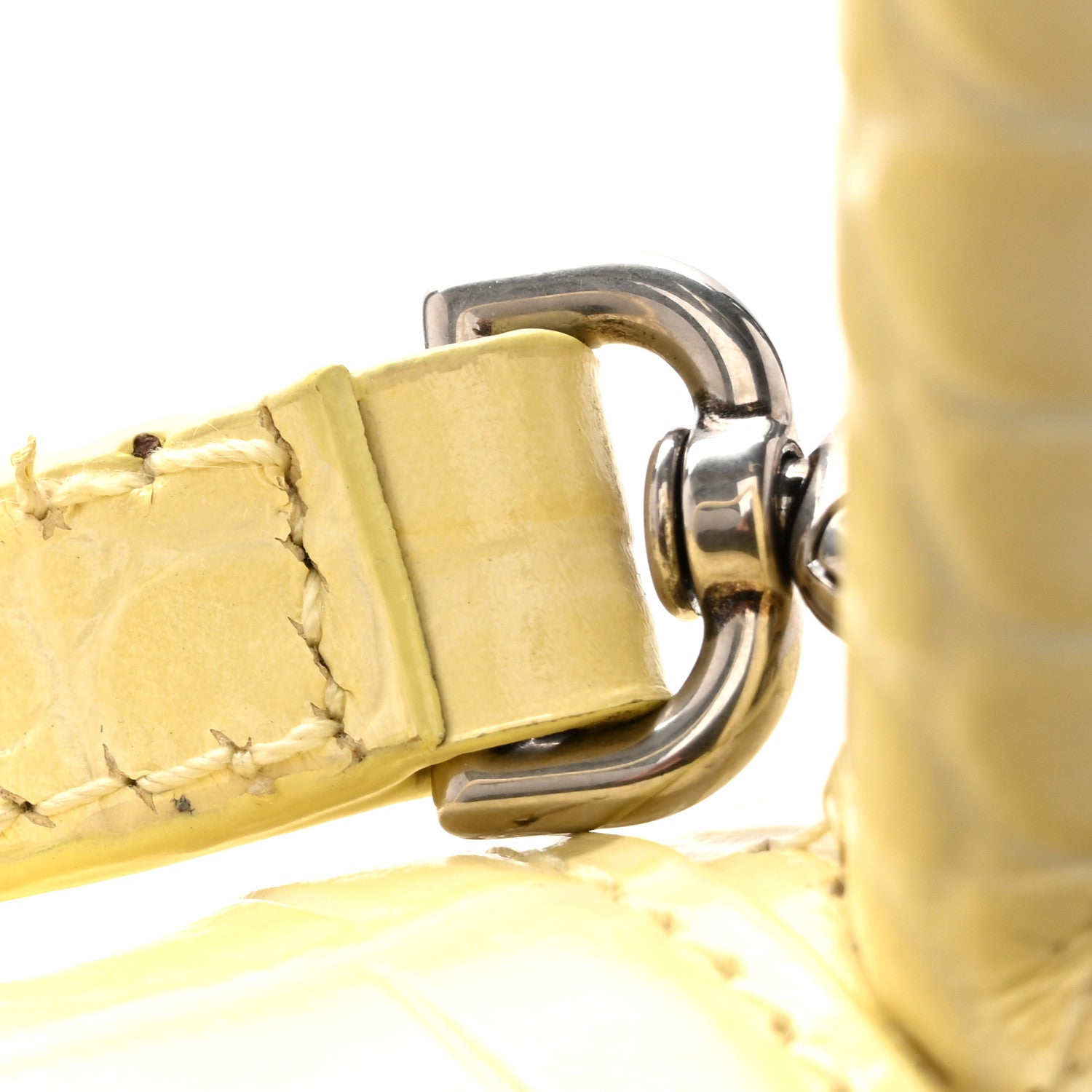 Calfskin Crocodile Embossed Small Hourglass Top Handle Bag Pale Yellow