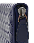 Nappa Intrecciato Zip Around Compact Wallet Blue