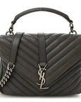 Sheepskin Matelasse Chevron Monogram Medium College Bag Asphalt