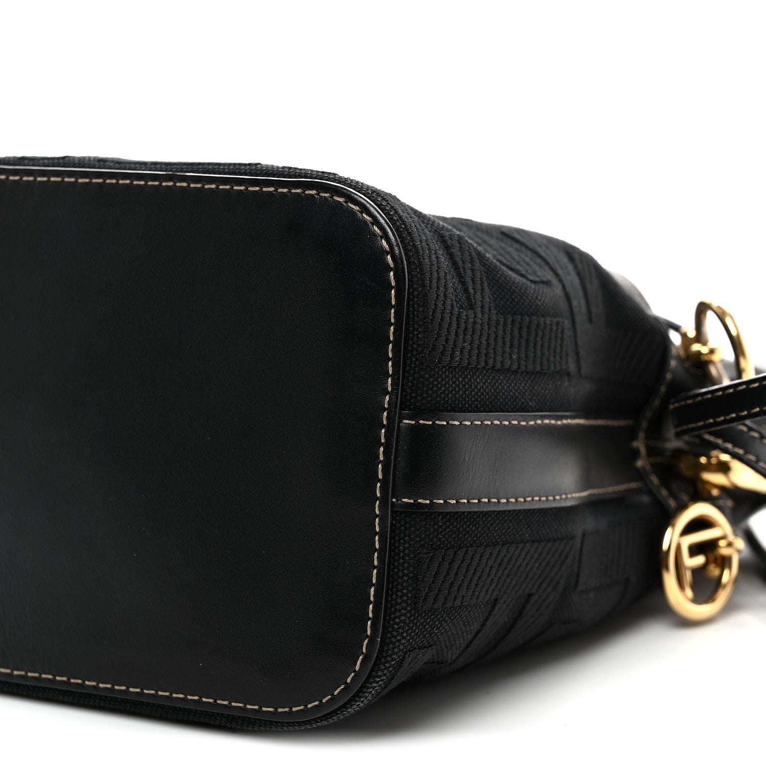 Canvas Vitello King F is FNDI FF Embroidered Mini Mon Tresor Bucket Bag Black