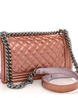 Metallic Patent Calfskin Quilted Medium Boy Flap Light Pink